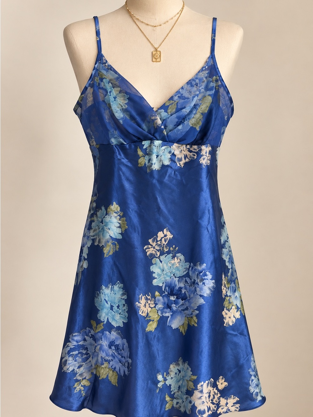Secret Treasures Blue Floral Satin Slip Dress